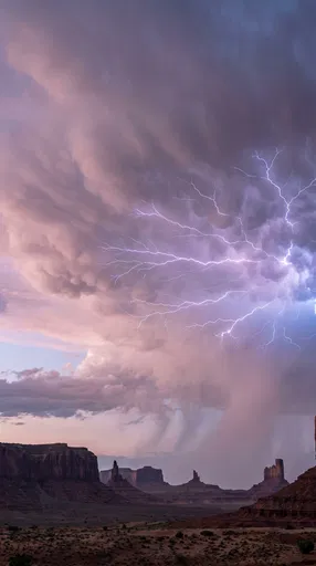 Lightning Storm Over Desert Mesas at Twilight