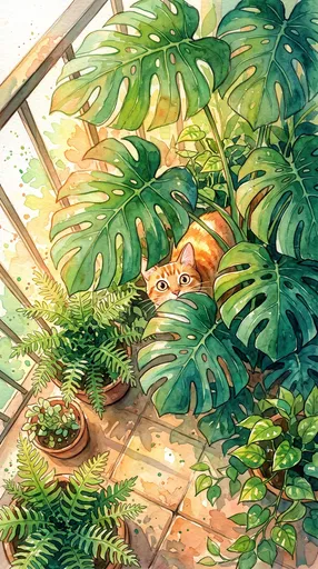 Ginger Cat Hiding in Balcony Plants