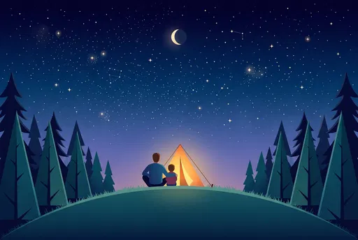 Father and Child Camping Under Stars