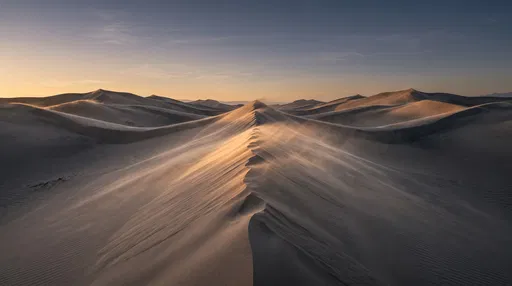 Symmetrical Windswept Desert Sand Dunes at Dusk