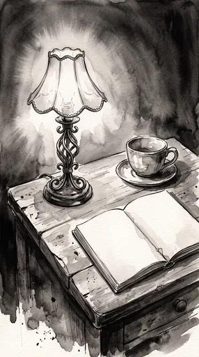 Monochrome Ink Illustration of Bedside Lamp