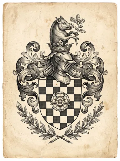 Heraldic Boar and Rose Coat of Arms