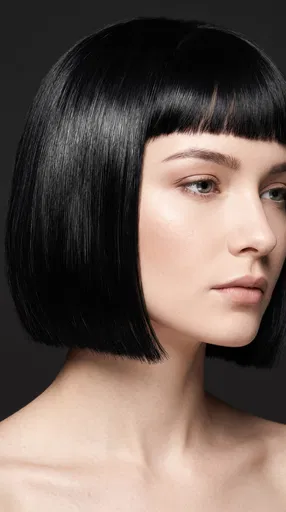 Woman With Glossy Black French Bob