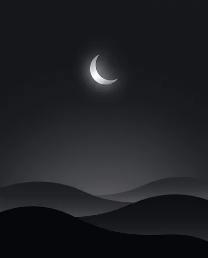 Minimalist Crescent Moon Over Dark Hills