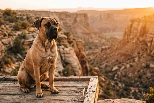Fawn Cane Corso Overlooking Sunset Canyon