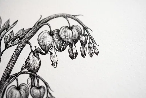 Black Ink Bleeding Heart Flower Drawing