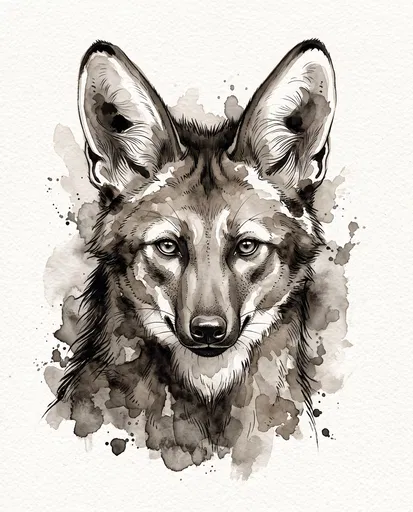 Monochrome Watercolor Maned Wolf Portrait