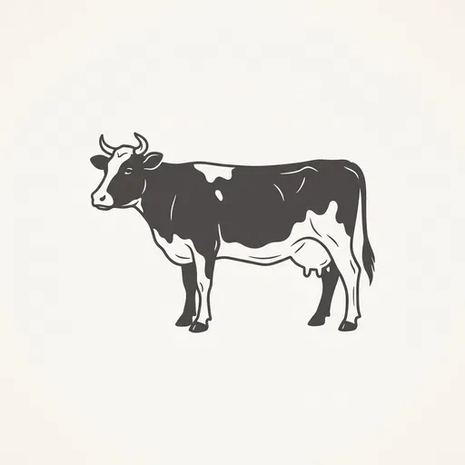 Minimalist Charcoal Dairy Cow Profile Illustration