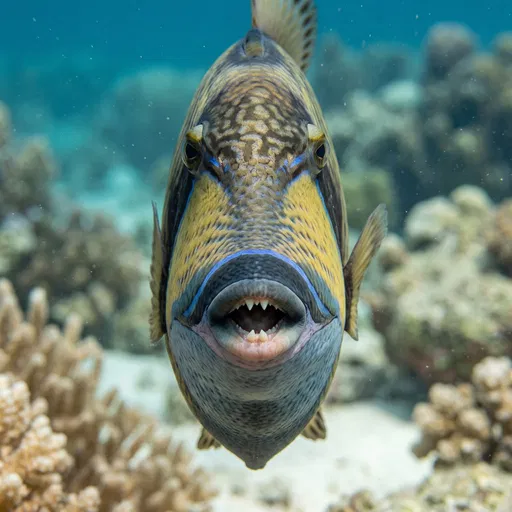 Head-On Underwater Portrait of Triggerfish