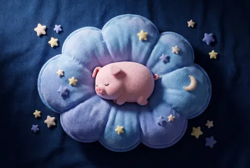 Sleeping Plush Piglet on Cloud Pillow