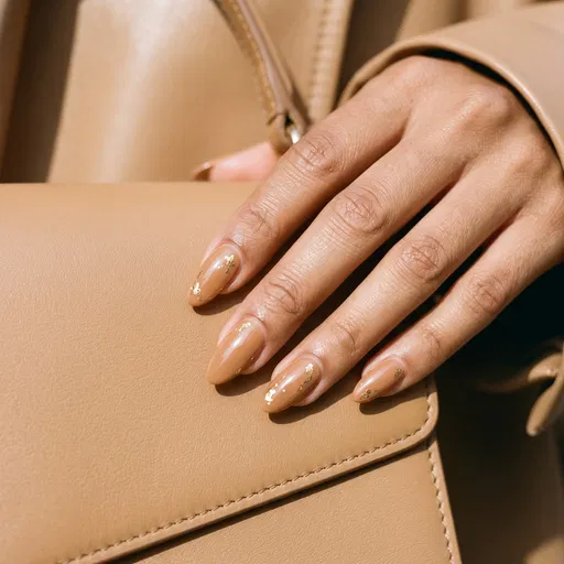 Caramel Nude Nails on Camel Leather