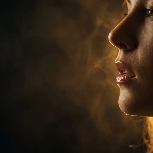 Backlit Woman Profile With Glossy Lips