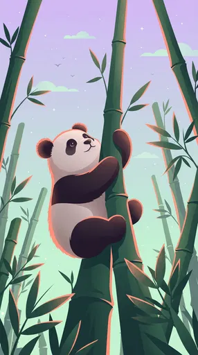 Cute Panda Climbing Bamboo Illustration