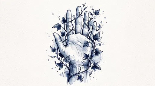 Indigo Watercolor Hand With Vines