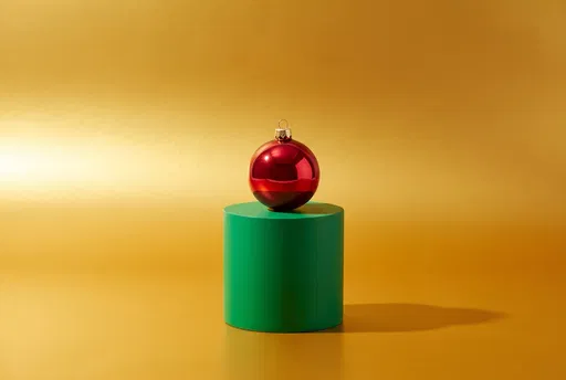 Red Christmas Ornament on Green Pedestal