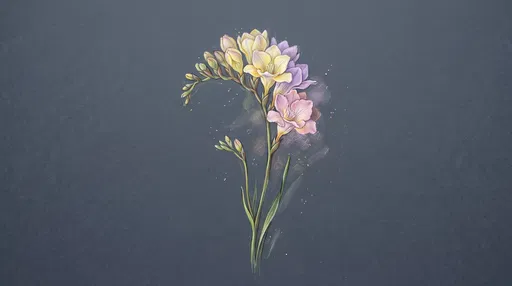 Pastel Freesia Sketch on Dark Slate