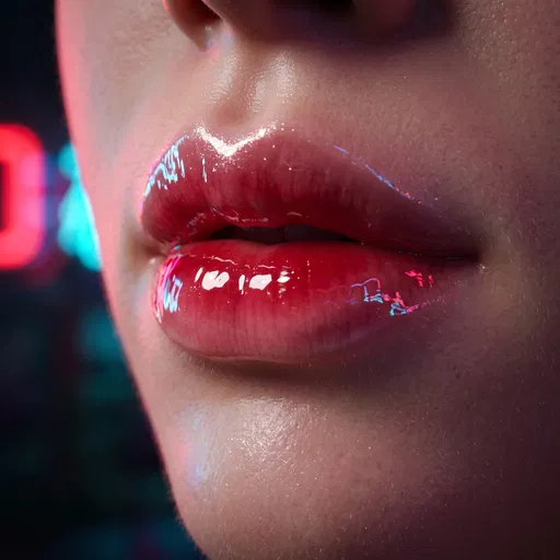 Close-Up of Glossy Red Gradient Lips