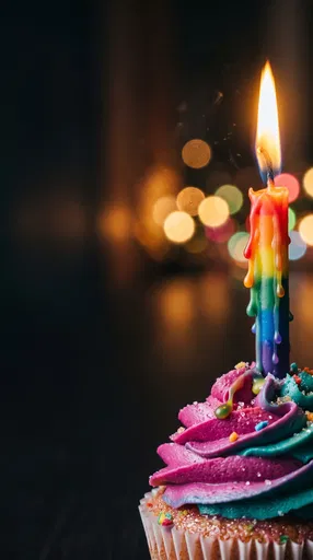 Rainbow Birthday Candle on Cupcake