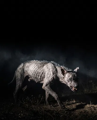 Snarling Canine Chupacabra in Darkness
