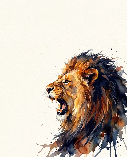 Watercolor Roaring Lion Profile Illustration
