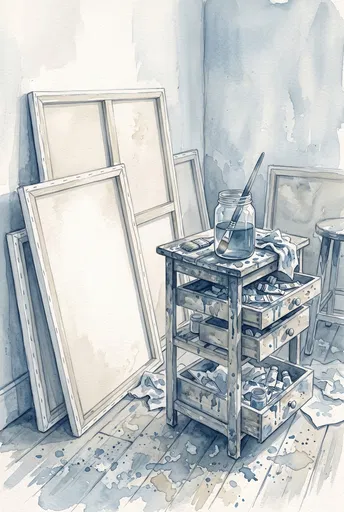 Watercolor Illustration of Artist Studio Corner
