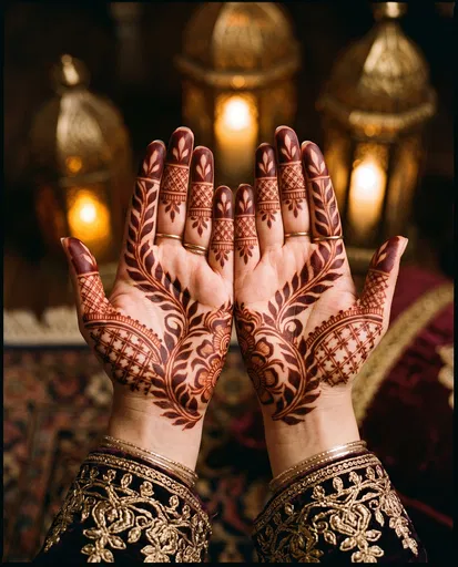 Symmetrical Arabic Mehndi Hands With Lanterns