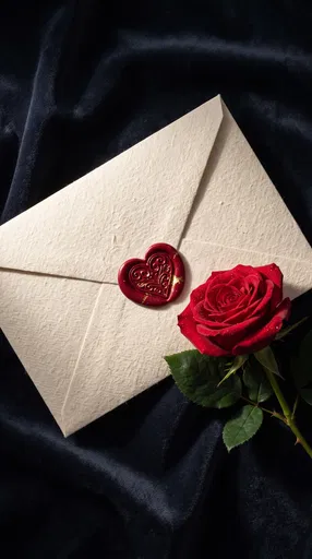 Envelope With Heart Wax Seal and Rose