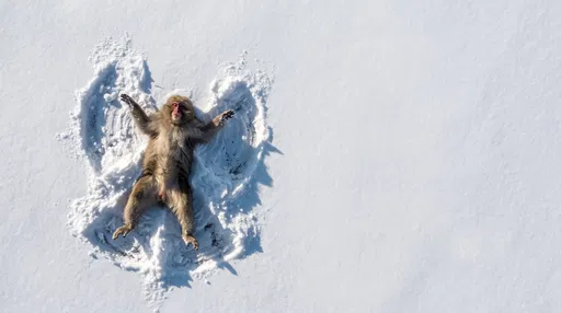 Macaque Making a Snow Angel
