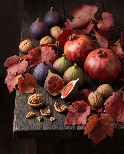 Autumn Still Life With Figs and Pomegranates