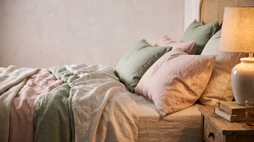 Cozy Bed with Pastel Linen Bedding