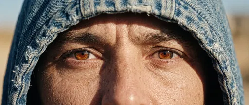 Close-Up of Brown Eyes in Denim Hood