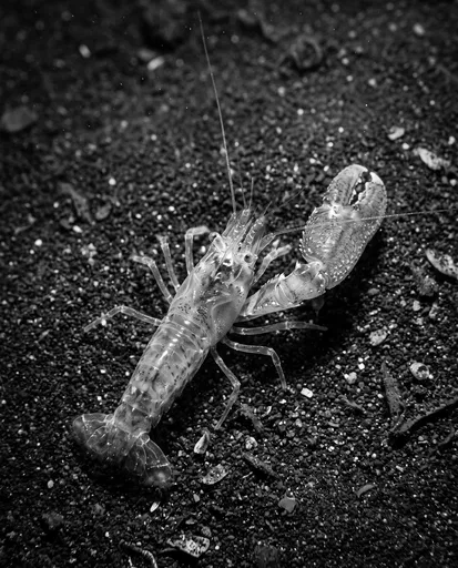 Monochrome Macro of Snapping Shrimp on Seabed