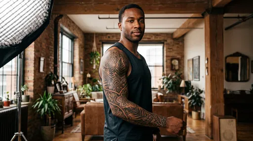 Man With Botanical Sleeve Tattoo in Loft