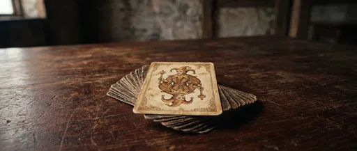 Antique Jester Playing Card on Wooden Table