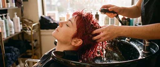 Stylist Rinsing Vibrant Red Hair