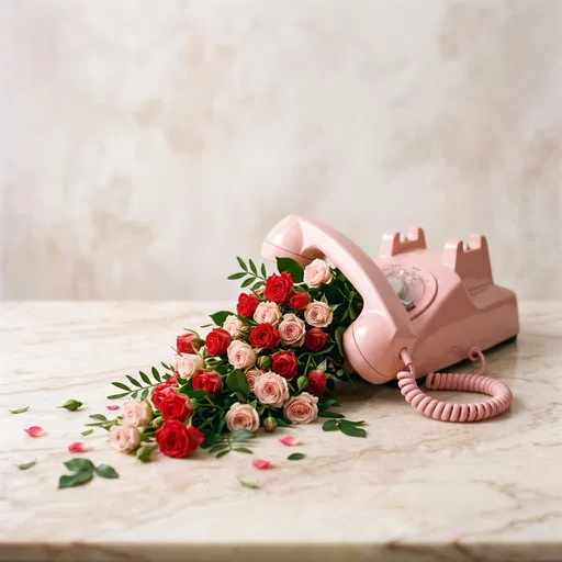Pink Rotary Telephone With Spilling Roses