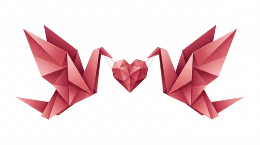 Red Origami Cranes Holding Faceted Heart