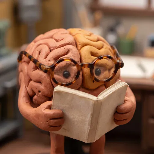 Claymation Brain Character Reading Tiny Book