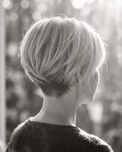 Monochrome Backlit Portrait of Layered Pixie Haircut