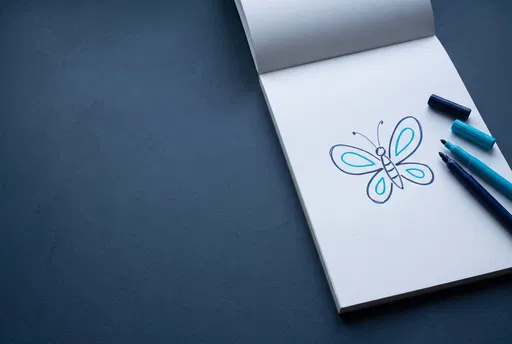 Simple Blue Butterfly Sketch on Pad