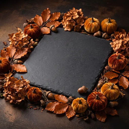 Autumn Foliage Border Around Dark Slate Slab