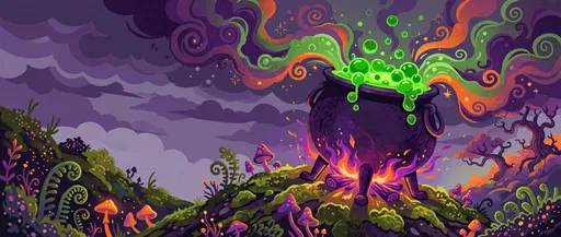 Whimsical Boiling Witch Cauldron Illustration