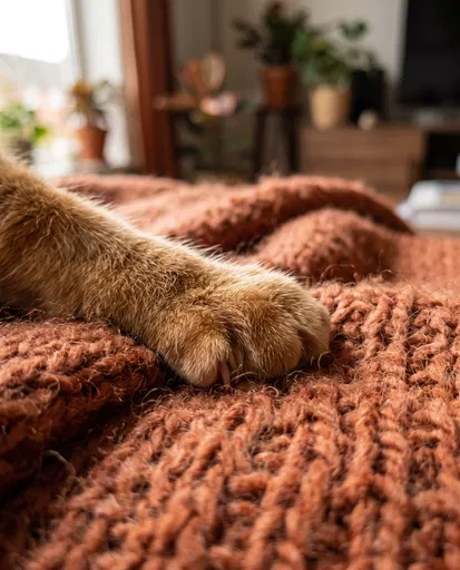 Ginger Cat Paw on Terracotta Blanket