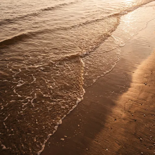 Golden Sunset Waves on Wet Sand