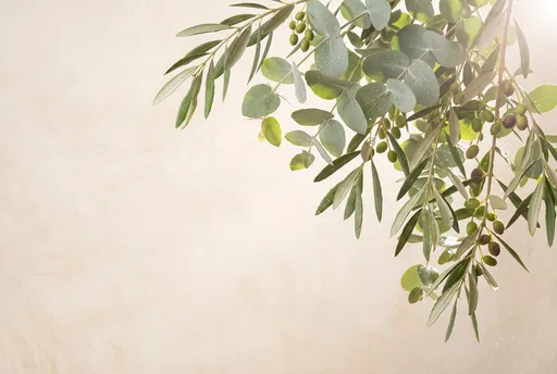 Eucalyptus and Olive Branches on Cream Background