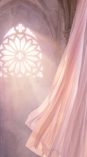 Sheer Pink Curtains and Rose Window
