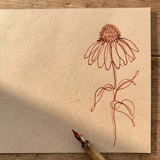 Continuous Line Coneflower Drawing on Paper