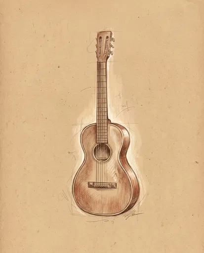 Vintage Sepia Sketch of Acoustic Parlor Guitar