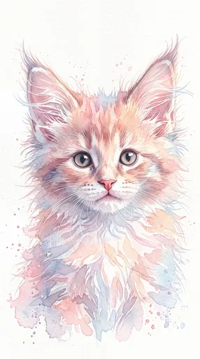 Pastel Watercolor Fluffy Kitten Portrait
