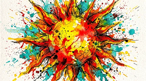 Vibrant Watercolor and Ink Sun Illustration